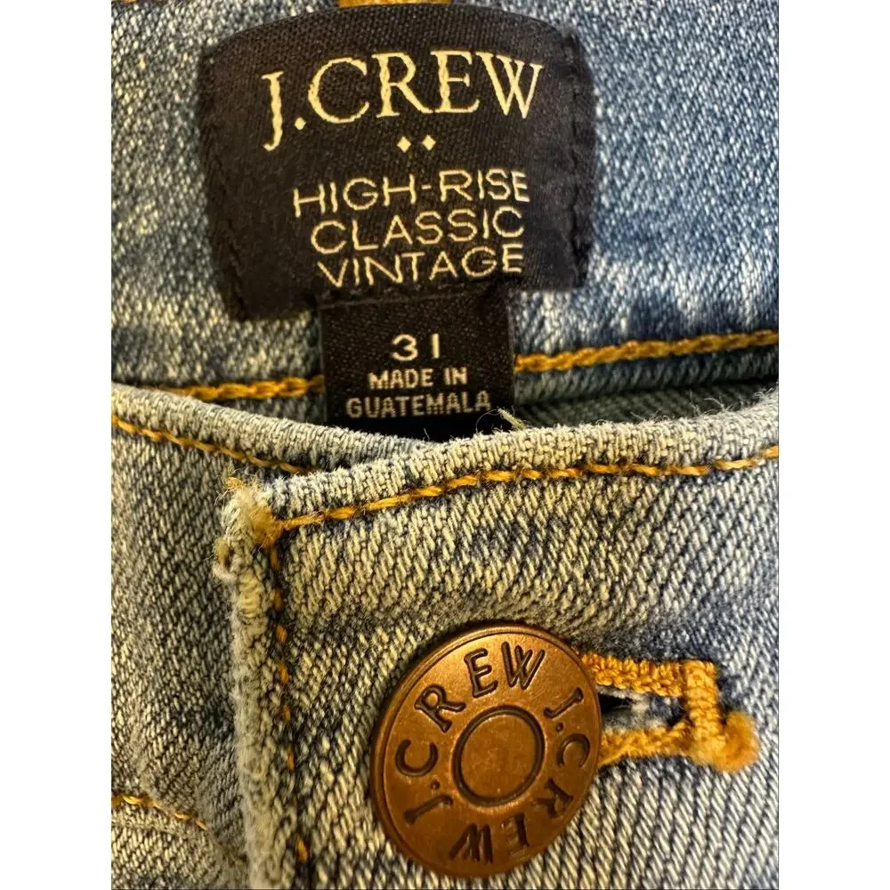 I. Crew High-Rise Classic Vintage Straight Leg Distressed Denim Jeans Size 31